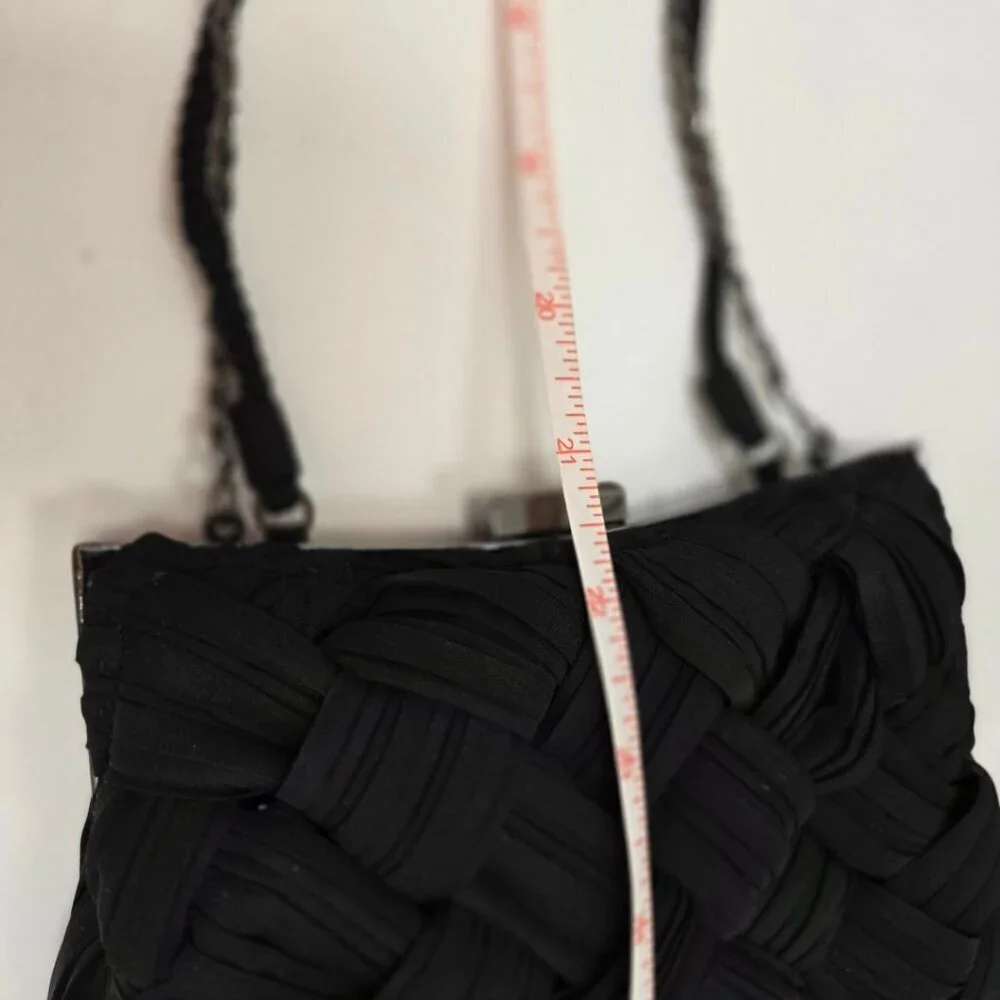 La Regale Black Fabric Bag & Metal Hardware Clutch & Cross Shoulder Cord & Chain